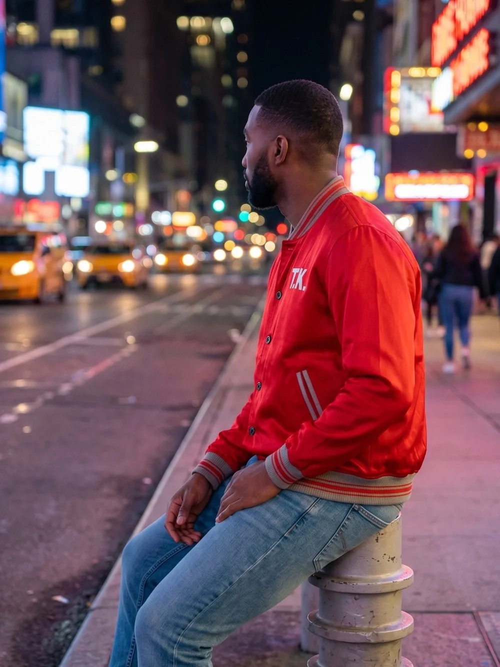 The Kooples Red Varsity Bomber Jacket with T.K. Patch